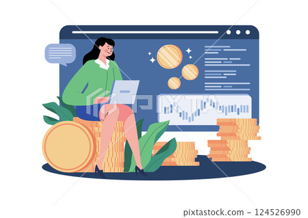 Businesswomen Investing in Bitcoin Illustration concept. A flat illustration isolated on white background 124526990