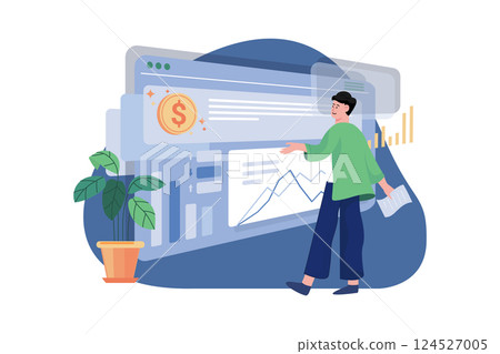 Finance Monitoring Illustration concept. A flat illustration isolated on white background 124527005