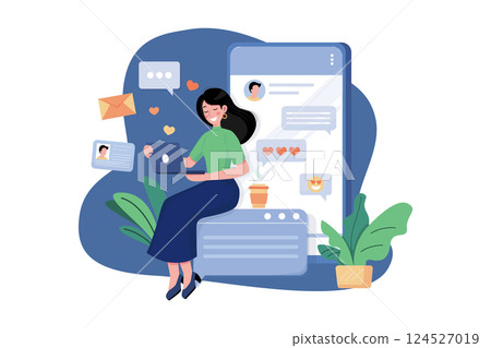 Girl doing Online Dating Illustration concept. A flat illustration isolated on white background 124527019