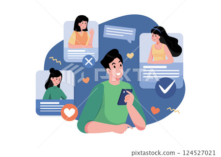 Man searching for girlfriend on dating app 124527021