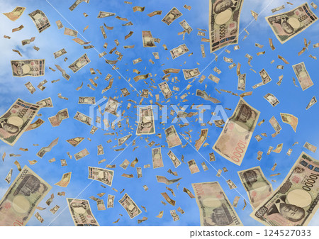 10,000 yen bills flying in the sky (by Eiichi Shibusawa) 10,000 yen bills flying in the sky (by Eiichi Shibusawa) 124527033