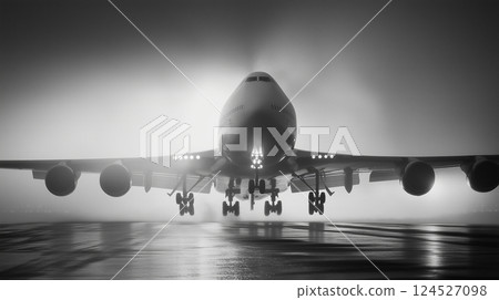 A scene of an airport where planes take off and land against the backdrop of a sunset sky. A passenger plane flying in the sky A scene of an airport where planes take off and land against the backdrop of a sunset sky. A passenger plane flying in the sky 124527098