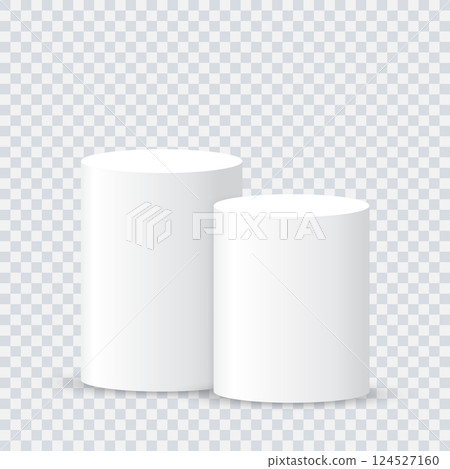 Two white blank podiums stand to show products on transparent background, Vector illustration. 124527160