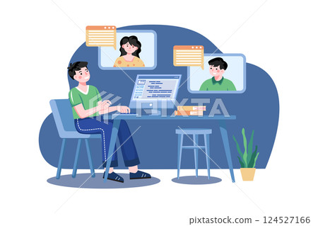 Business team doing virtual meeting Business team doing virtual meeting 124527166