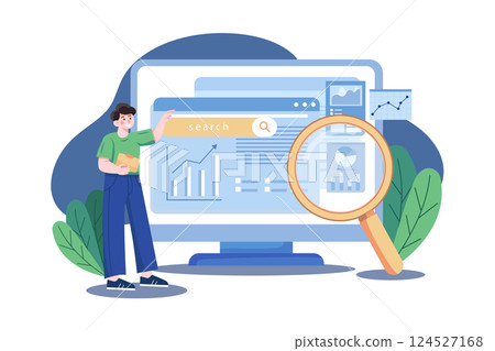 Business analysis using SEO Illustration concept. A flat illustration isolated on white background Business analysis using SEO Illustration concept. A flat illustration isolated on white background 124527168