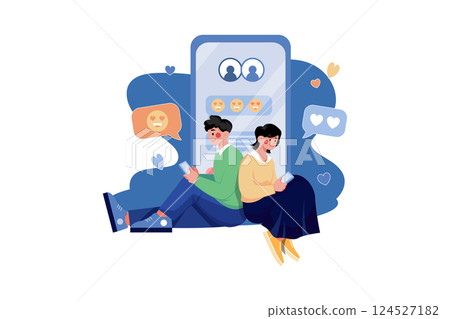 Couple chatting on mobile Illustration concept. A flat illustration isolated on white background 124527182