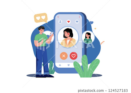 Man searching for girlfriend on dating app 124527183