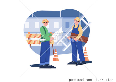 Construction workers working on construction site Construction workers working on construction site 124527188