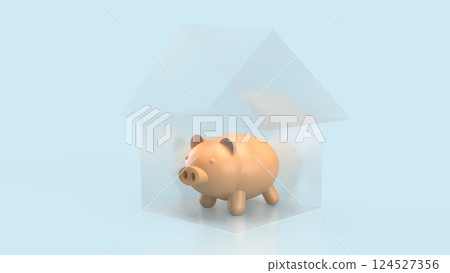 The Piggy Bank in Glass House for Property concept  3d Rendering. 124527356