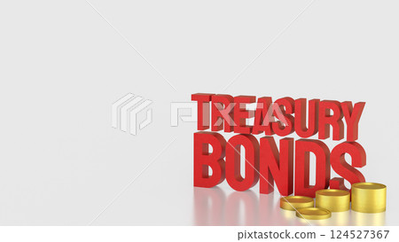 The Red treasury bond and gold coins for Business 3d Rendering. 124527367
