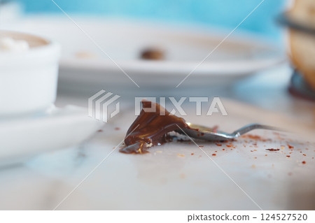 food spilled on a table food spilled on a table 124527520