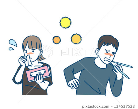 患有花粉症症狀的人的插圖 124527528