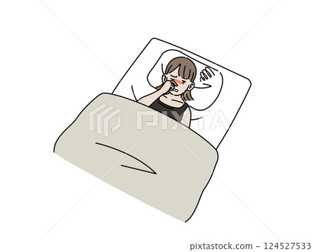 一位年輕女子因鼻塞而難以入睡的插圖 一位年輕女子因鼻塞而難以入睡的插圖 124527533