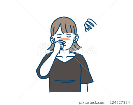 一位年輕女子患鼻塞的插圖 124527534