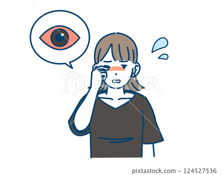 Itchy eyes Illustration of a young woman with bloodshot eyes Itchy eyes Illustration of a young woman with bloodshot eyes 124527536