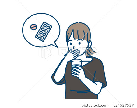 Illustration of a young woman taking medicine Illustration of a young woman taking medicine 124527537