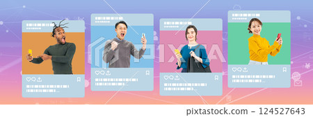 來自 SNS 螢幕上的跨國人士和網路圖像 124527643