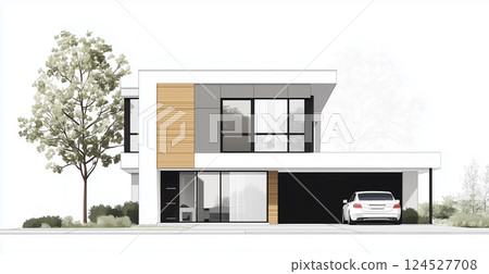 Modern two-storey house exterior illustration Modern two-storey house exterior illustration 124527708