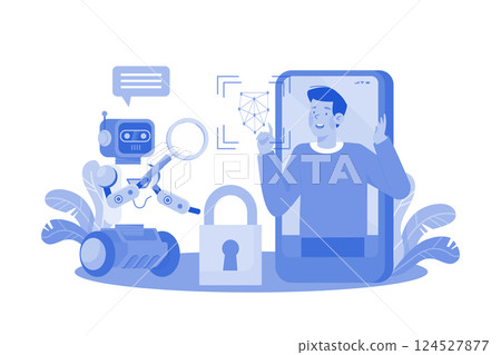 Facial recognition systems use AI for identification. 124527877