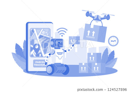 AI-powered drones perform surveillance and delivery. AI-powered drones perform surveillance and delivery. 124527896