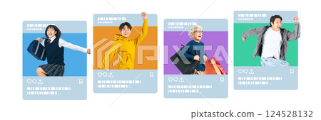 Various people jumping out of SNS screens - Cutout transparent background PNG 124528132