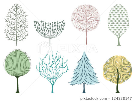 Art style trees vector illustration set 124528147