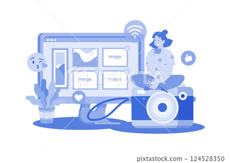 A family hikes in the mountains in the morning. A family hikes in the mountains in the morning. 124528350