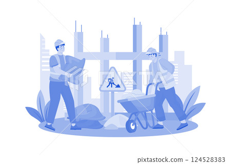 A family hikes in the mountains in the morning. A family hikes in the mountains in the morning. 124528383