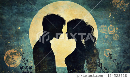 Silhouette of a couple looking at each other AI image Silhouette of a couple looking at each other AI image 124528518