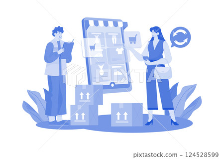 Returns and exchanges specialist assists with returns and exchanges. 124528599