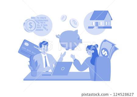 Investment banker offers investment advice 124528627