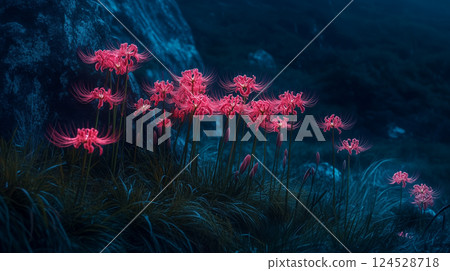 Cluster amaryllis floating in the dark 124528718