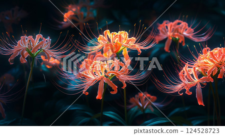 Cluster amaryllis floating in the dark 124528723
