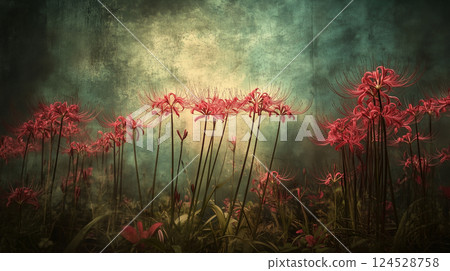 群集孤挺花漂浮在黑暗中 124528758
