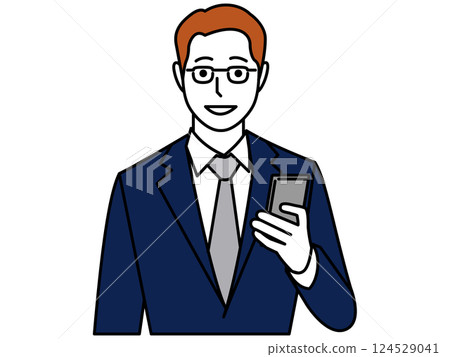 一名穿著西裝的男子正在用智慧型手機通話 124529041