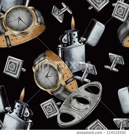 Watercolor Pattern of Luxury Men's Accessories Description: 124529392