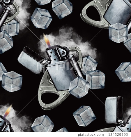 Watercolor Pattern with Lighters, Ice Cubes, and Cigar Cutters Watercolor Pattern with Lighters, Ice Cubes, and Cigar Cutters 124529393