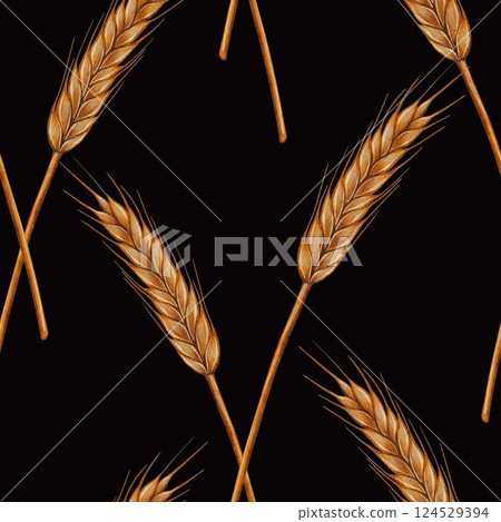 Watercolor Wheat and Barley Seamless Pattern 124529394