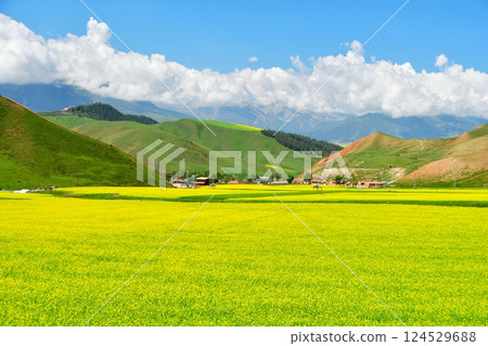 Photo of the mountains and valleys of Qilian Mountains, Qinghai Province, China Photo of the mountains and valleys of Qilian Mountains, Qinghai Province, China 124529688