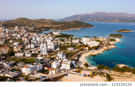 Bird's eye view of Ksamil, village in Albanian Riviera 124530124