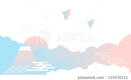 Japanese-style image of sunrise and Mt. Fuji landscape illustration New Year's card background 124530152