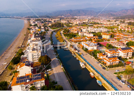 Flying over the city Fethiye. 124530210