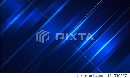 Layered geometric patterns create a dynamic abstract background in shades of blue. 124530357