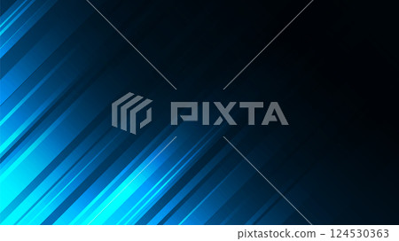 Layered geometric patterns create a dynamic abstract background in shades of blue. 124530363