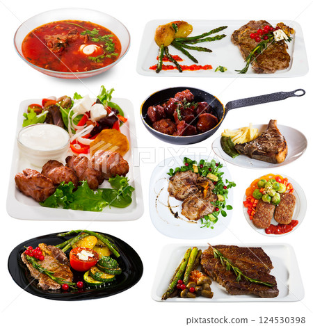 Collection of meals from pork and veal Collection of meals from pork and veal 124530398