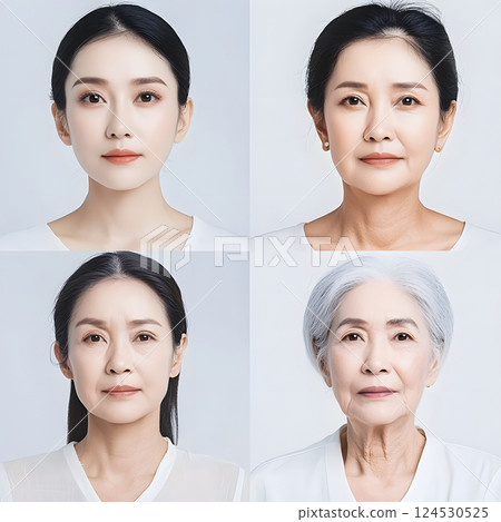 面容發生了變化,從年輕女子變成了年長女性。老化過程比較 面容發生了變化,從年輕女子變成了年長女性。老化過程比較 124530525