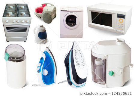 Set of domestic appliances isolated on white background 124530631
