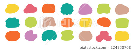 Organic shape liquid form set. Round organic blob curve bubble abstract shape frame. Doodle abstract liquid blob, wavy fluid different form. Soft round oval pattern background. Vector Organic shape liquid form set. Round organic blob curve bubble abstract shape frame. Doodle abstract liquid blob, wavy fluid different form. Soft round oval pattern background. Vector 124530708