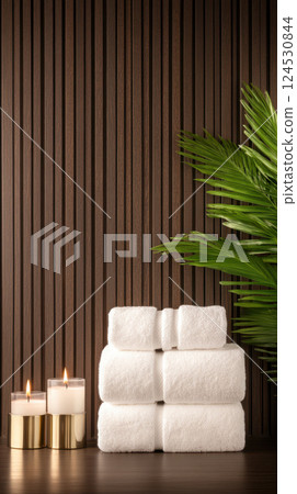 modern bathroom with fresh towels and candles creates serene atmosphere 124530844
