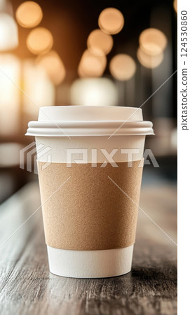coffee cup with blurred office setting in background 124530860